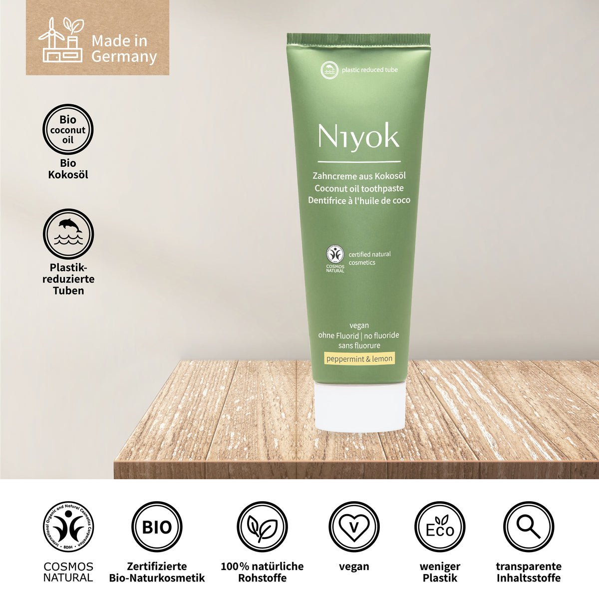 Zahncreme aus Kokosöl – Natürlich Weiß & Frisch (Pfefferminze Zitrone) - Vegan & ohne Fluorid