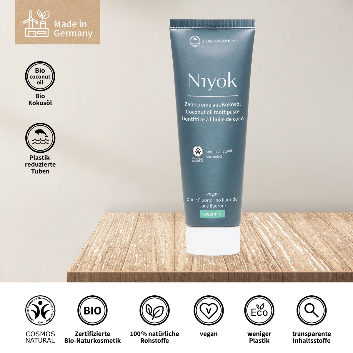 Zahncreme aus Kokosöl – Natürlich Weiß & Sanft Frisch (Spearmint) - Vegan & ohne Fluorid