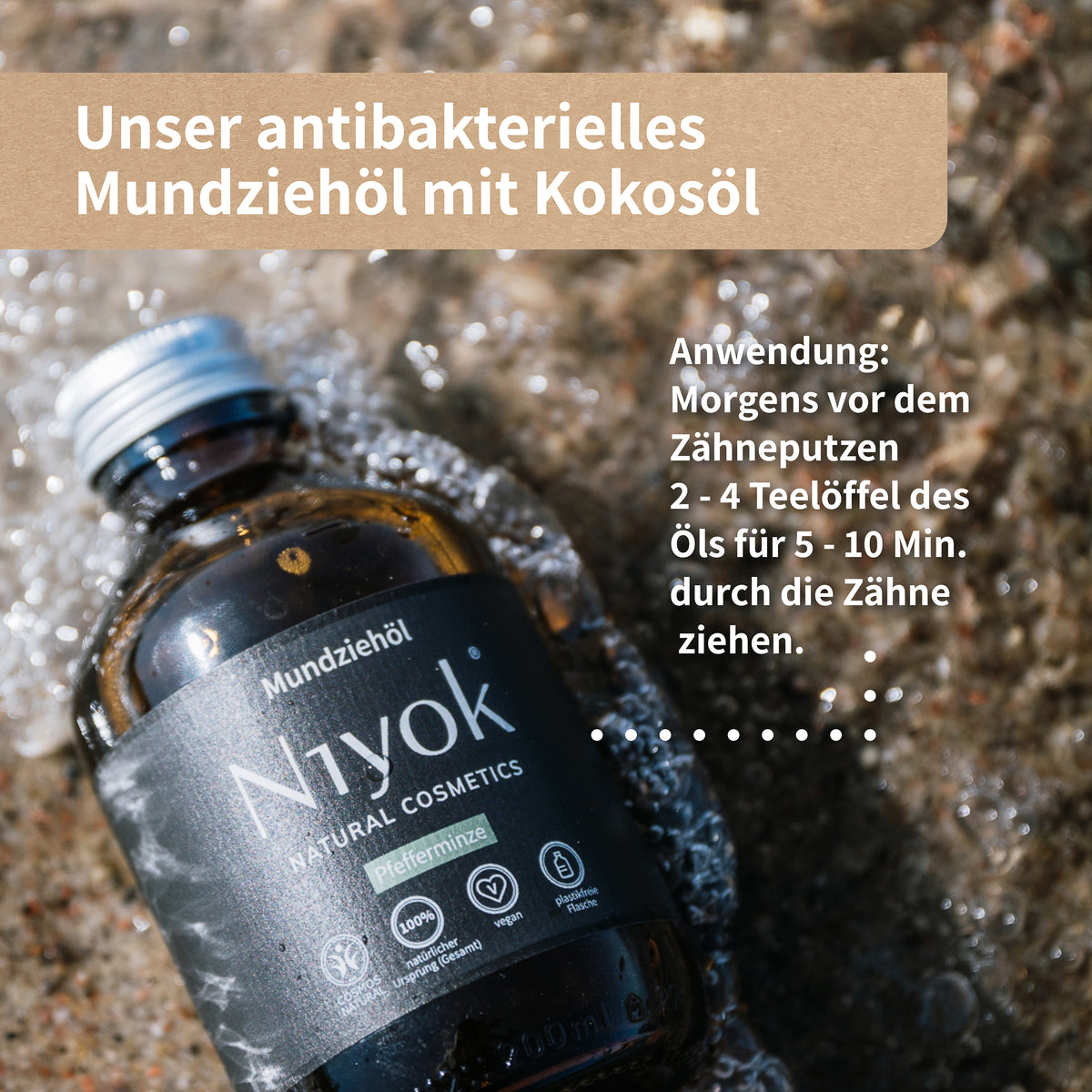 Mundziehöl aus Bio Kokosöl - Pfefferminze - mit vier ätherischen Ölen gegen Karies, Zahnstein & Mundgeruch