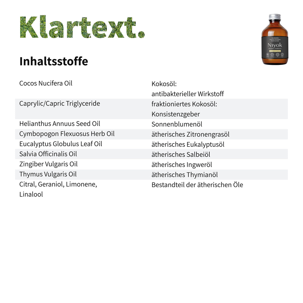 Mundziehöl aus Bio Kokosöl - Zitronengras & Ingwer - mit vier ätherischen Ölen gegen Karies, Zahnstein & Mundgeruch