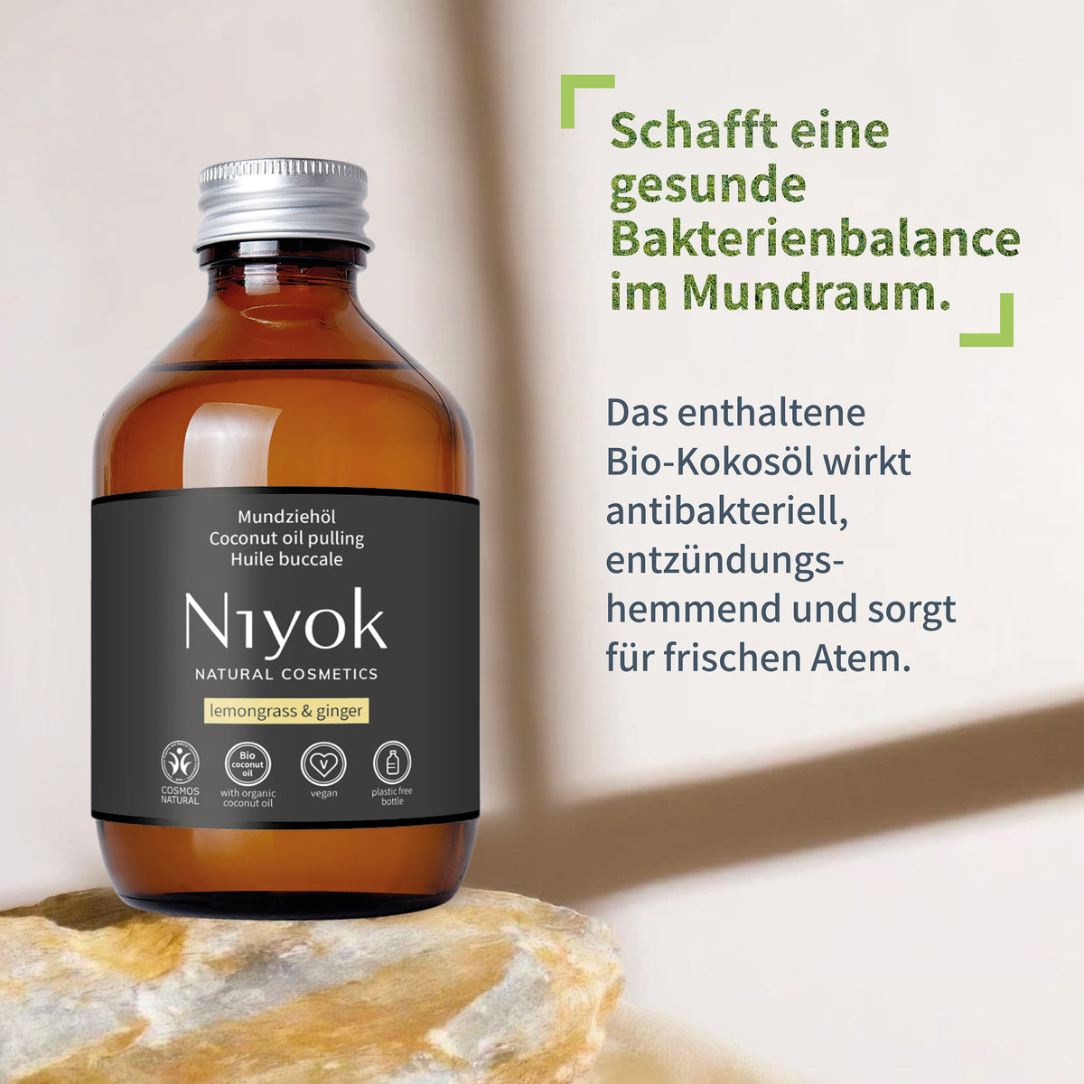 Mundziehöl aus Bio Kokosöl - Zitronengras & Ingwer - mit vier ätherischen Ölen gegen Karies, Zahnstein & Mundgeruch