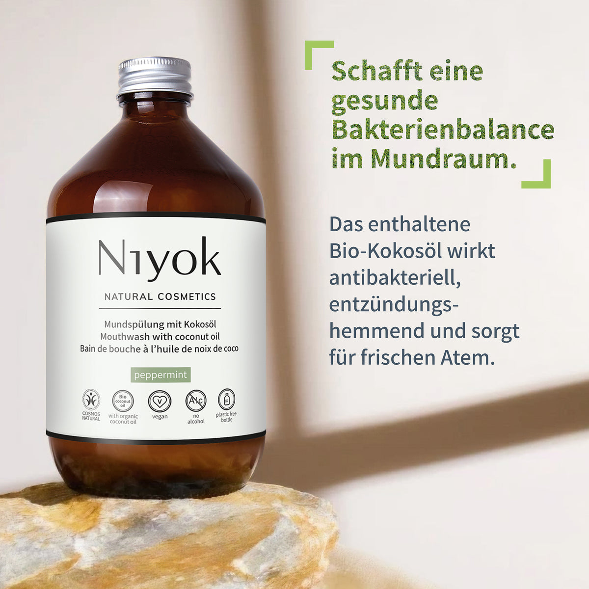 Mundspülung (Pfefferminze) – Antibakteriell & Frisch – Mit Kokosöl – Ohne Alkohol & Fluorid – Vegan