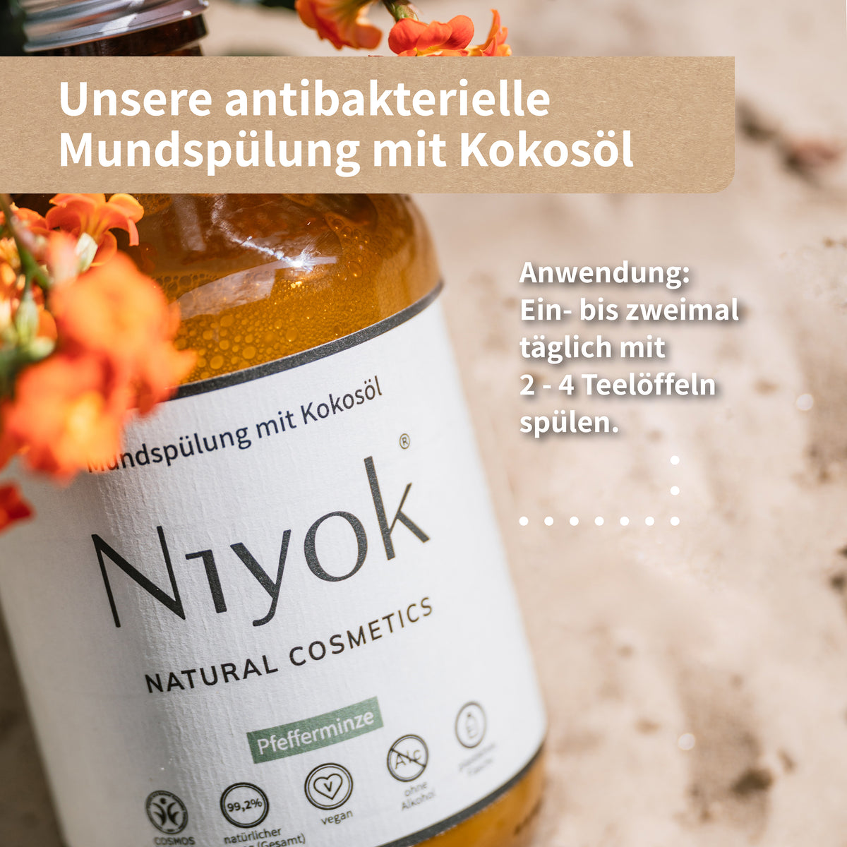 Mundspülung (Pfefferminze) – Antibakteriell & Frisch – Mit Kokosöl – Ohne Alkohol & Fluorid – Vegan