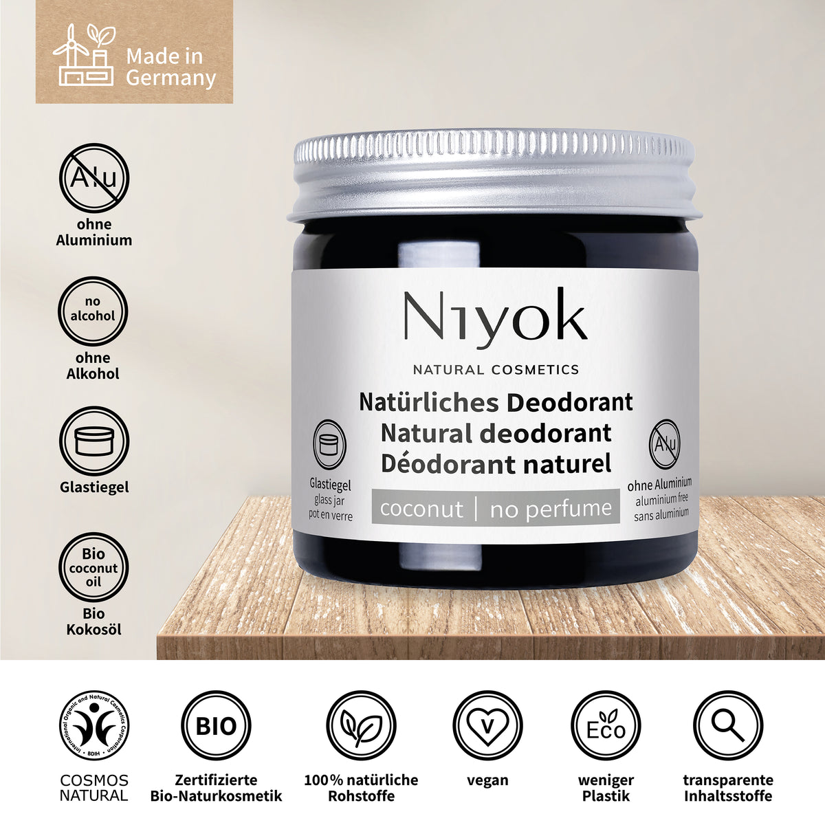 Deocreme (Kokos) – Ohne Parfüm, sanfter Kokosduft – 2 in 1 Antitranspirant + Schutz – Vegan & ohne Aluminium
