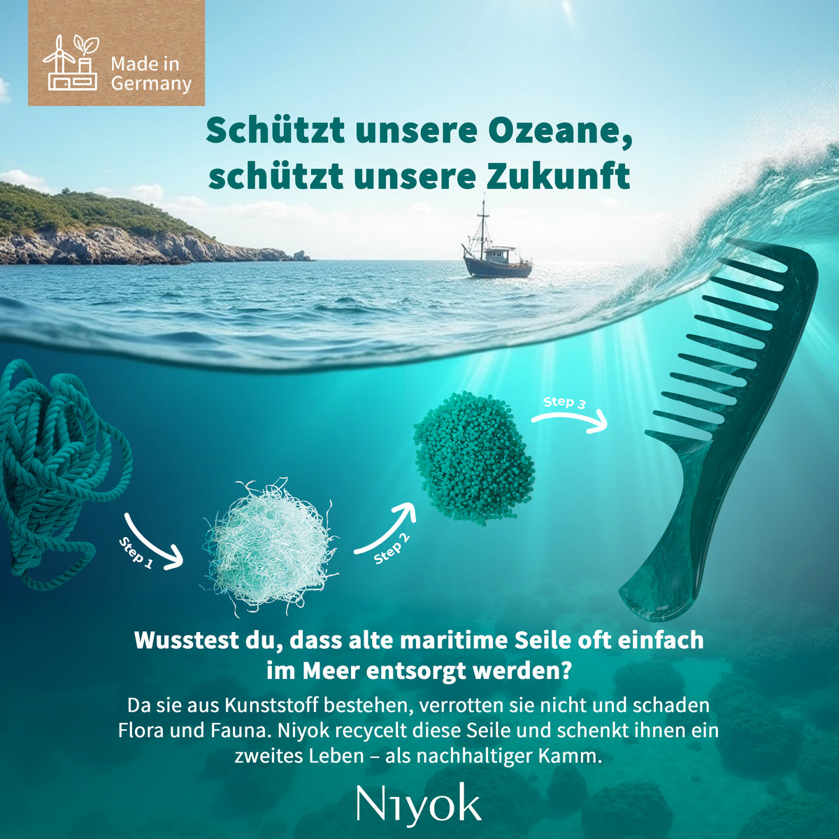 Griffkamm klein, aus recycelten Tauen