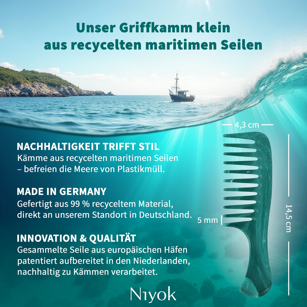 Griffkamm klein, aus recycelten Tauen