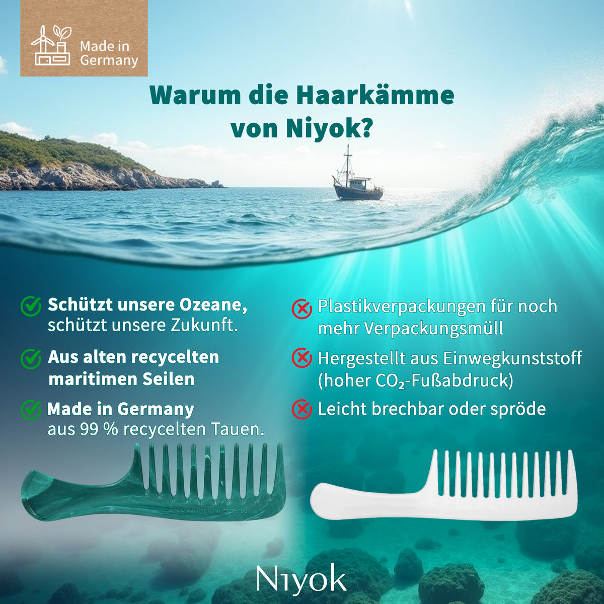 Griffkamm klein, aus recycelten Tauen