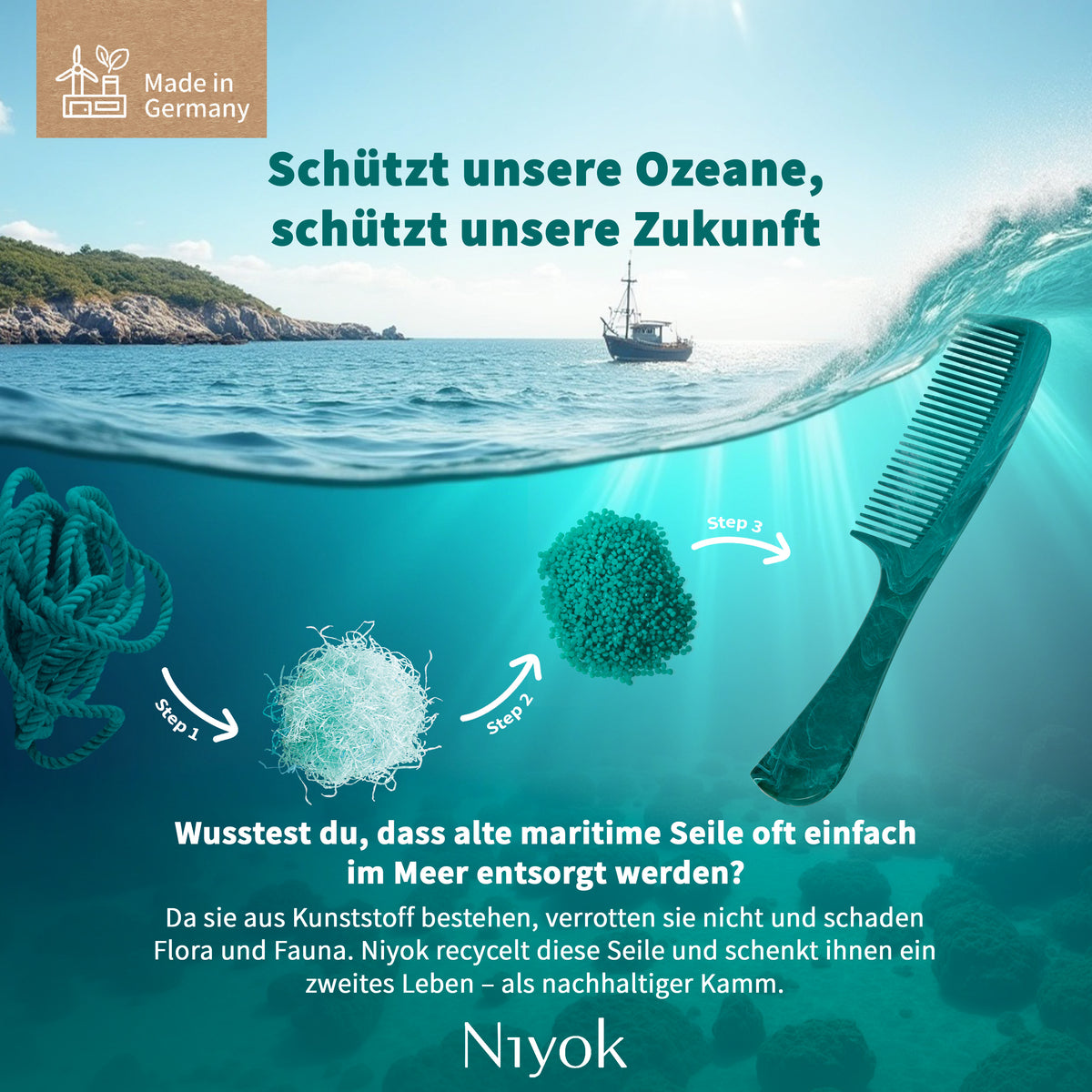 Griffkamm groß,  aus recycelten Tauen