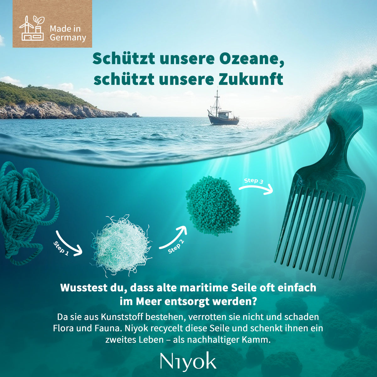 Afrokamm,  aus recycelten Tauen