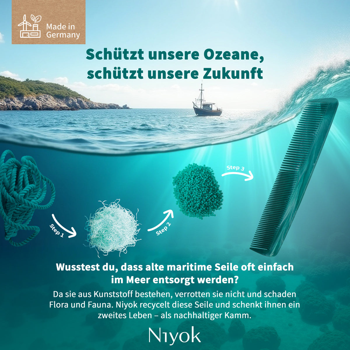 Stylingkamm,  aus recycelten Tauen