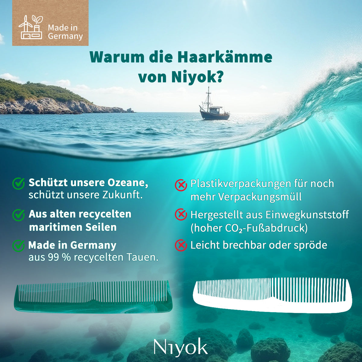 Stylingkamm,  aus recycelten Tauen