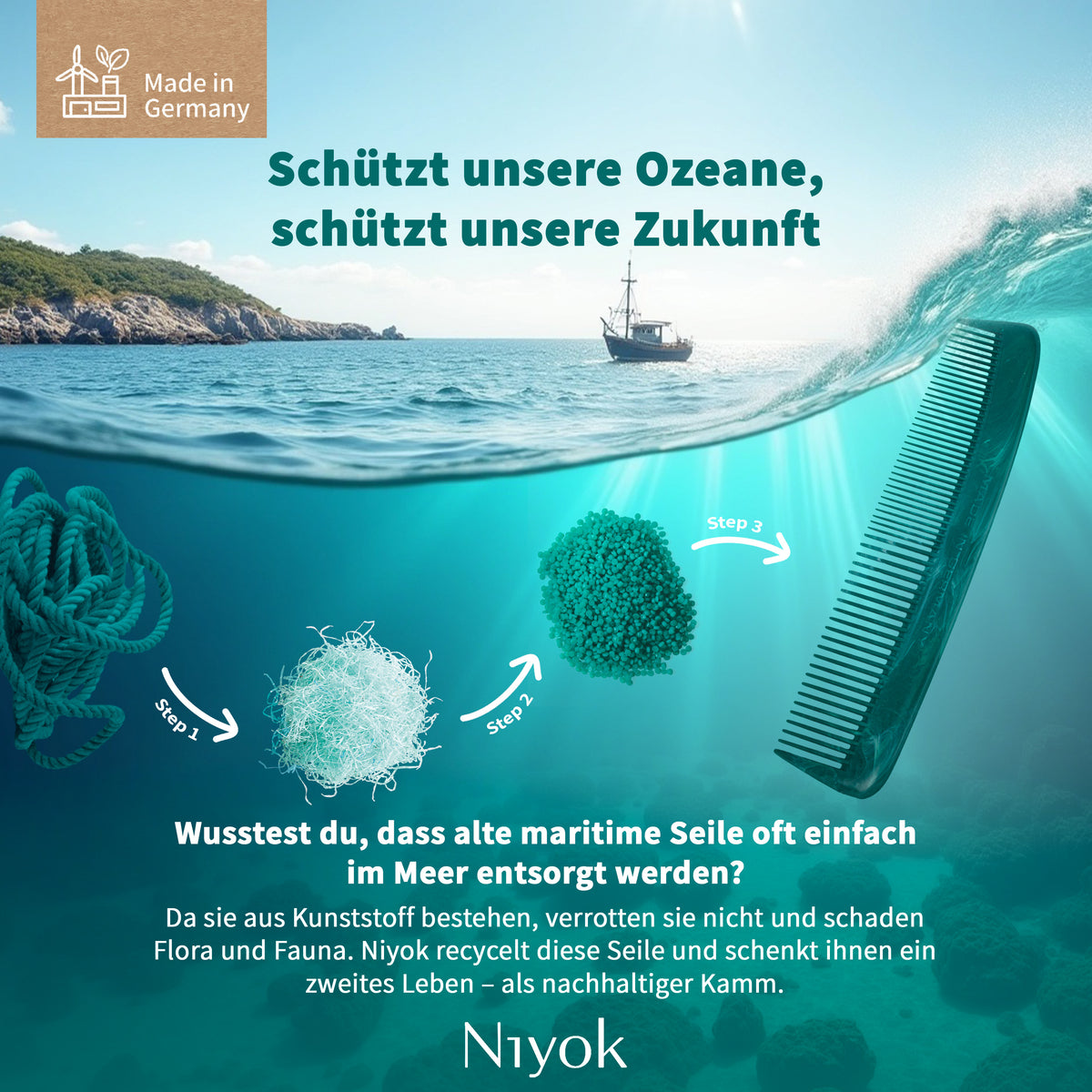 Taschenkamm,  aus recycelten Tauen