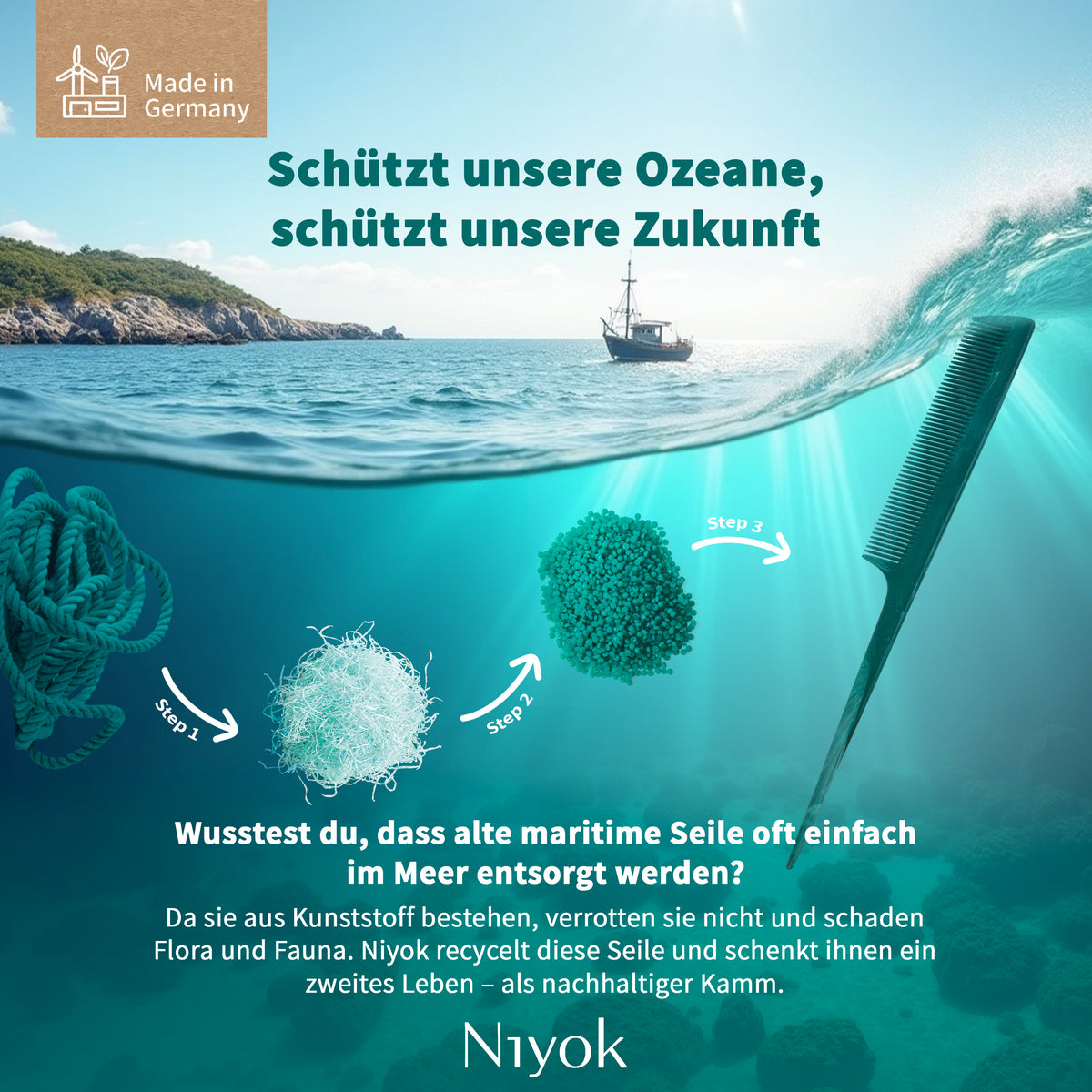 Stielkamm,  aus recycelten Tauen