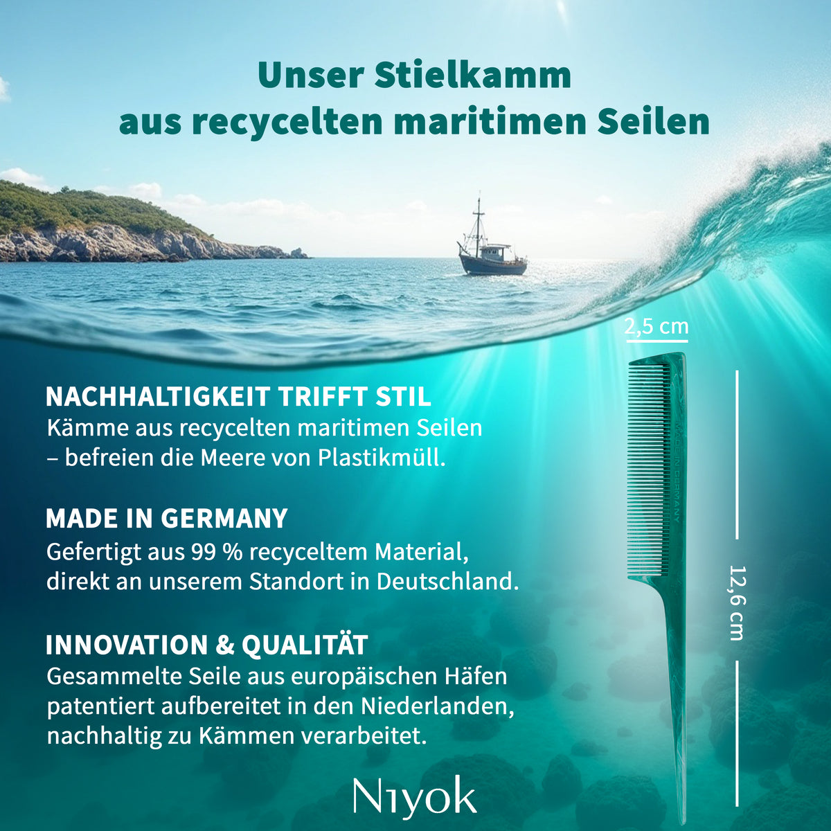 Stielkamm,  aus recycelten Tauen