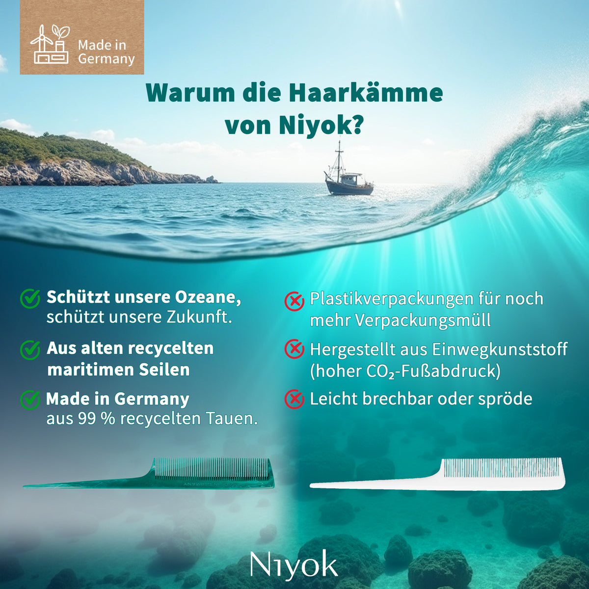 Stielkamm,  aus recycelten Tauen
