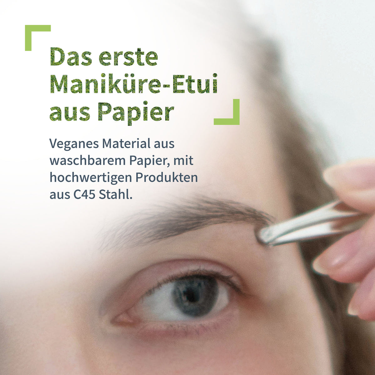 Maniküre-Set 3-teilig im veganem Etui – Nagelschere, Glasnagelfeile & Pinzette