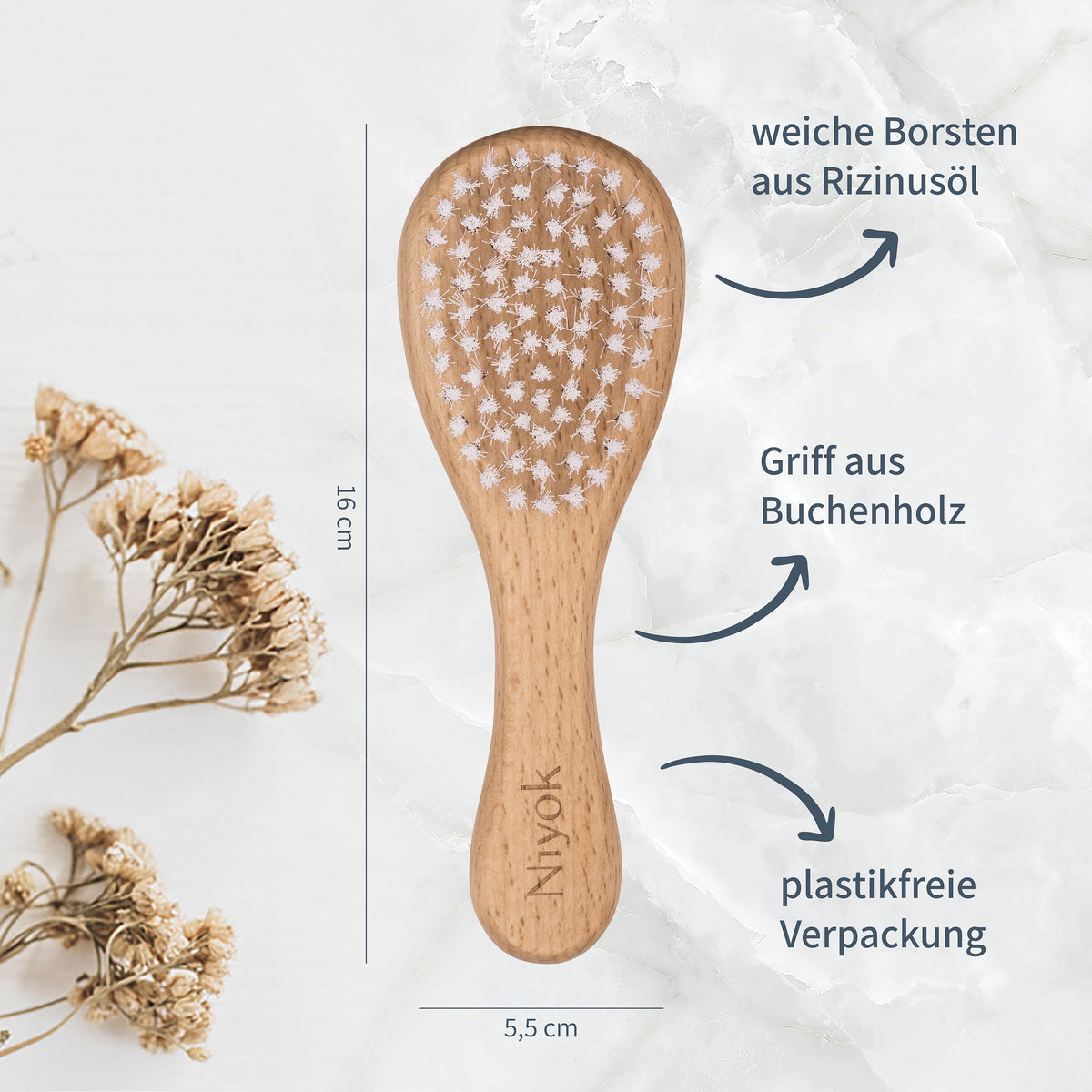 Babyhaarbürste extra weich, mit Borsten auf Rizinusölbasis