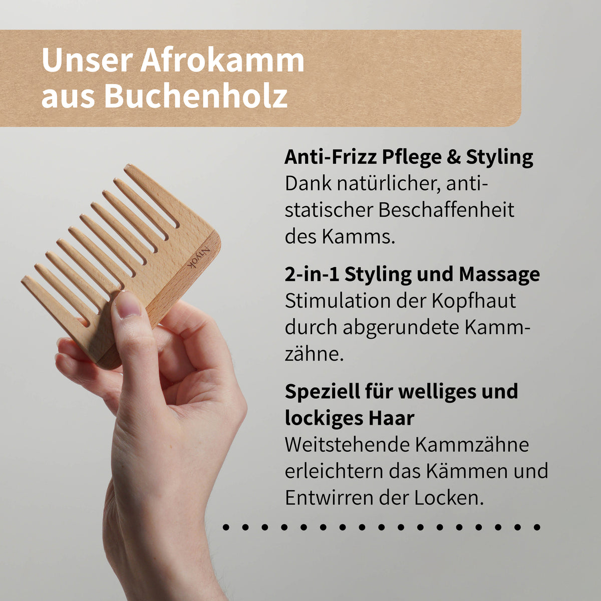 Afrokamm, Anti-Frizz Effekt, für welliges und lockiges Haar