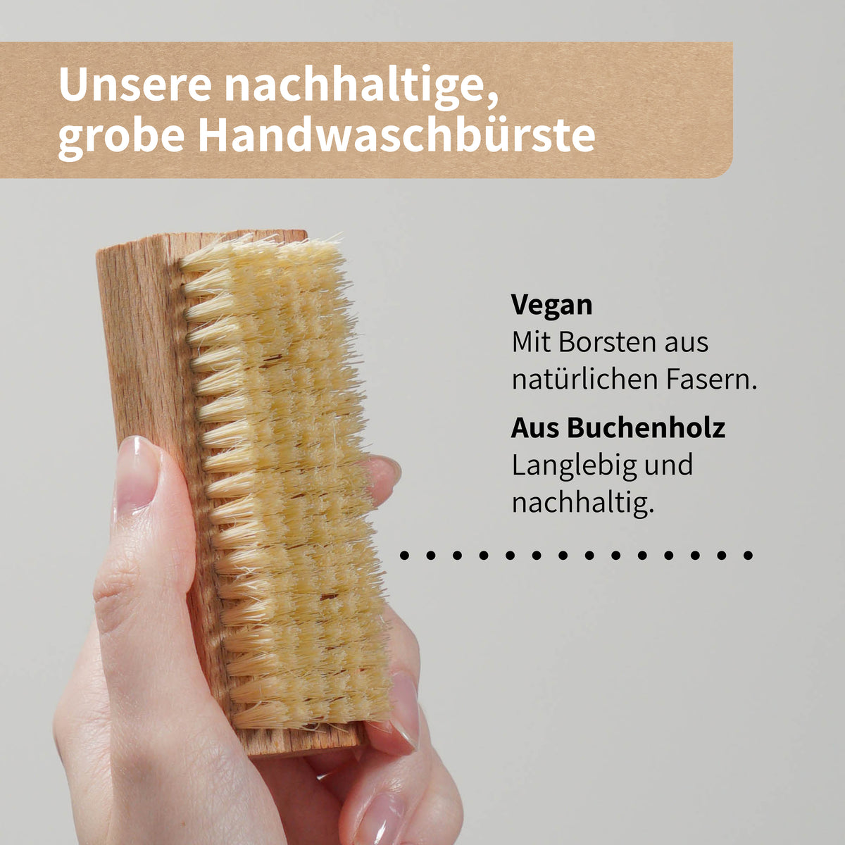 Grobe Handwaschbürste aus Buchenholz, mit Fibreborsten