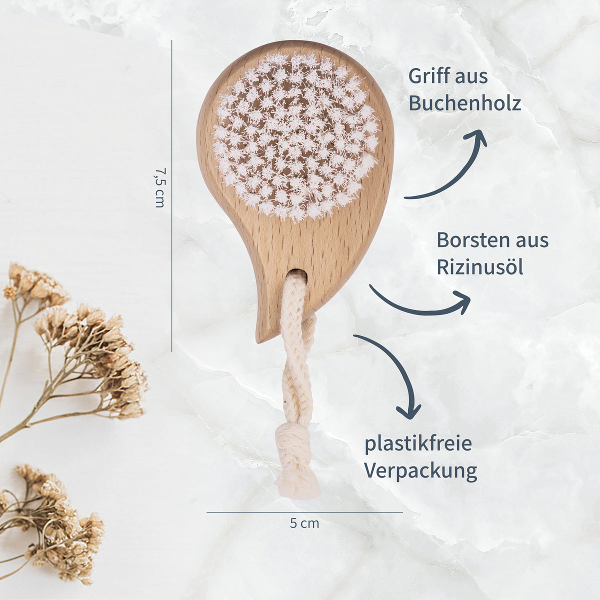 Gesichtsbürste aus Holz mit Rizinusöl Naturborsten