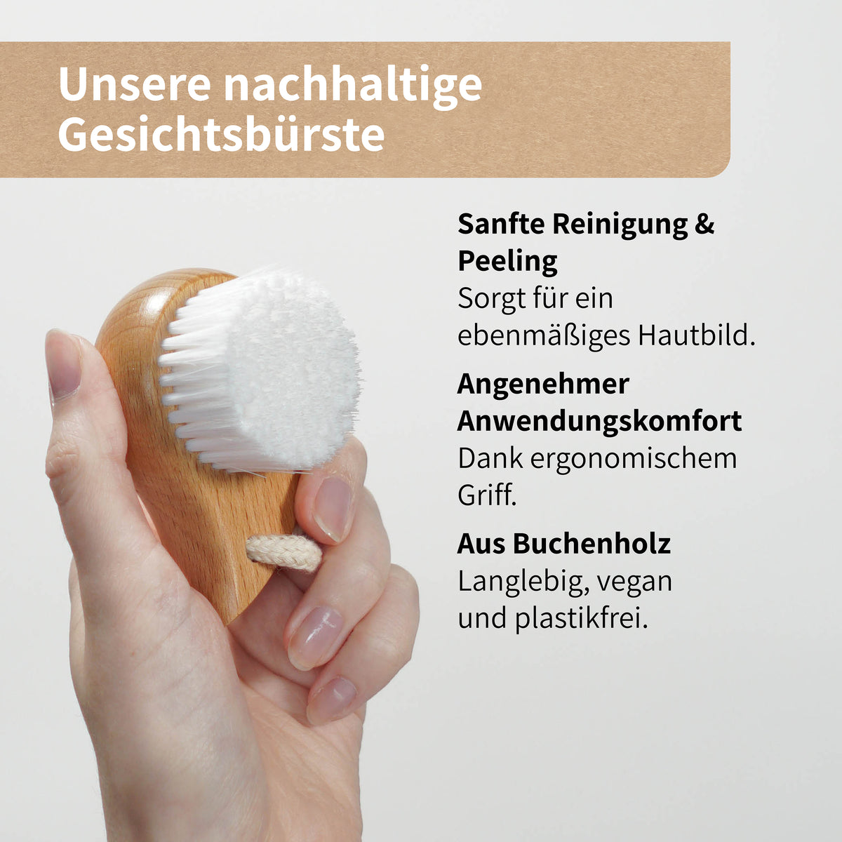 Gesichtsbürste aus Holz mit Rizinusöl Naturborsten