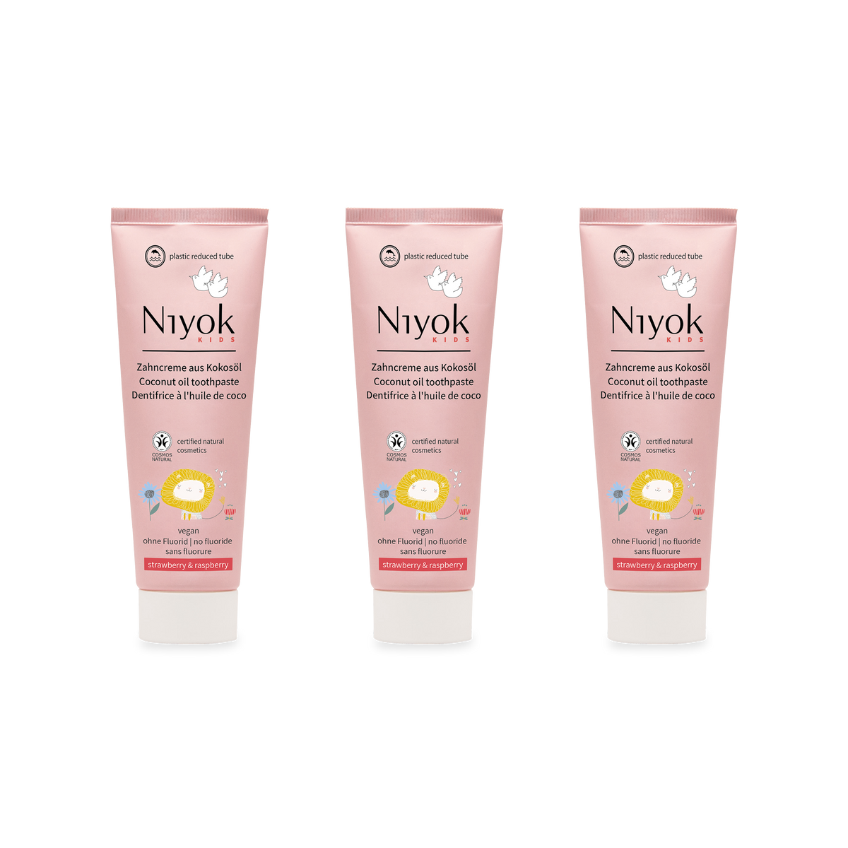 Zahncreme aus Kokosöl (KIDS) – Natürlich Weiß & Fruchtig Mild (Erdbeere Himbeere) - Vegan & ohne Fluorid