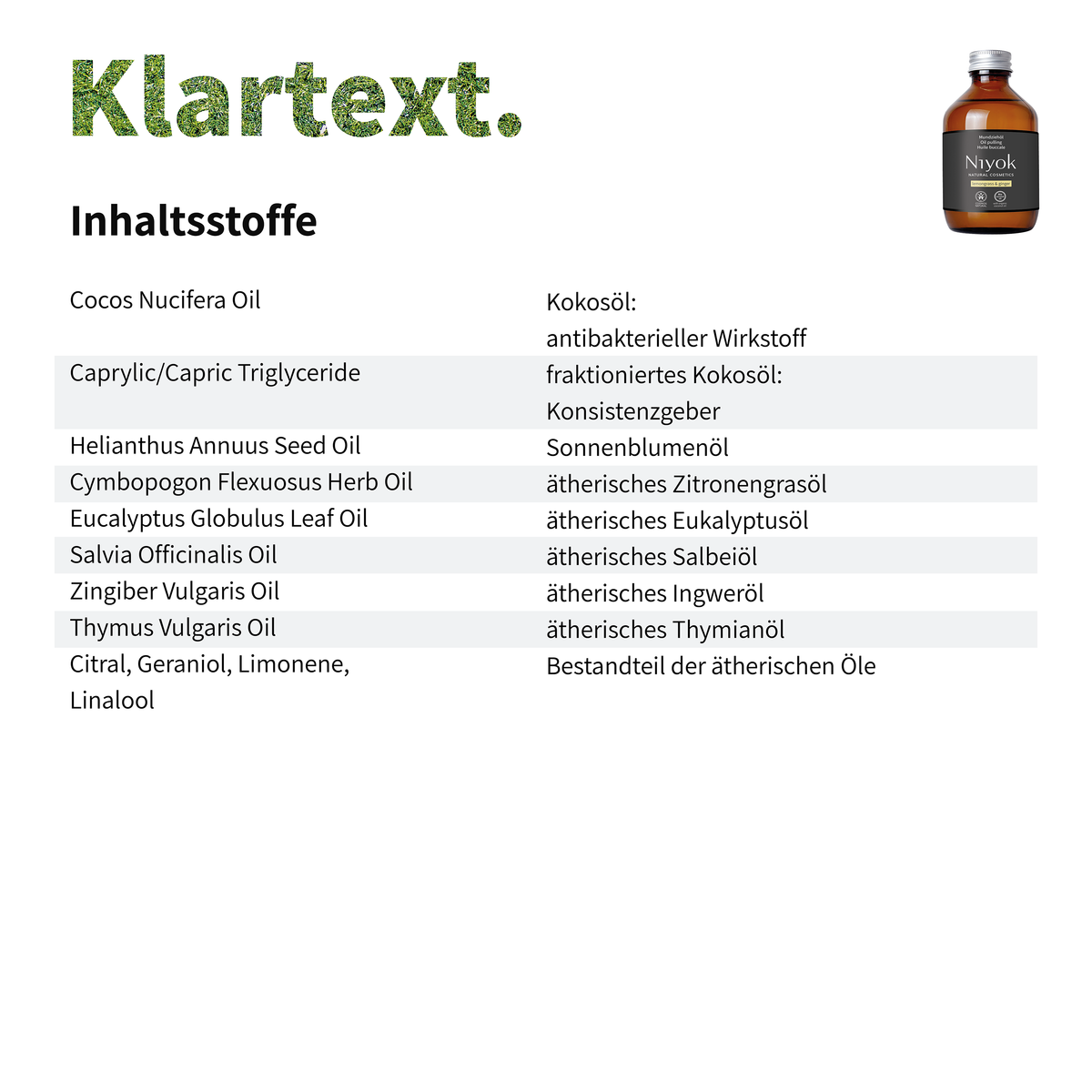 Mundziehöl aus Bio Kokosöl - Zitronengras & Ingwer - mit vier ätherischen Ölen gegen Karies, Zahnstein & Mundgeruch