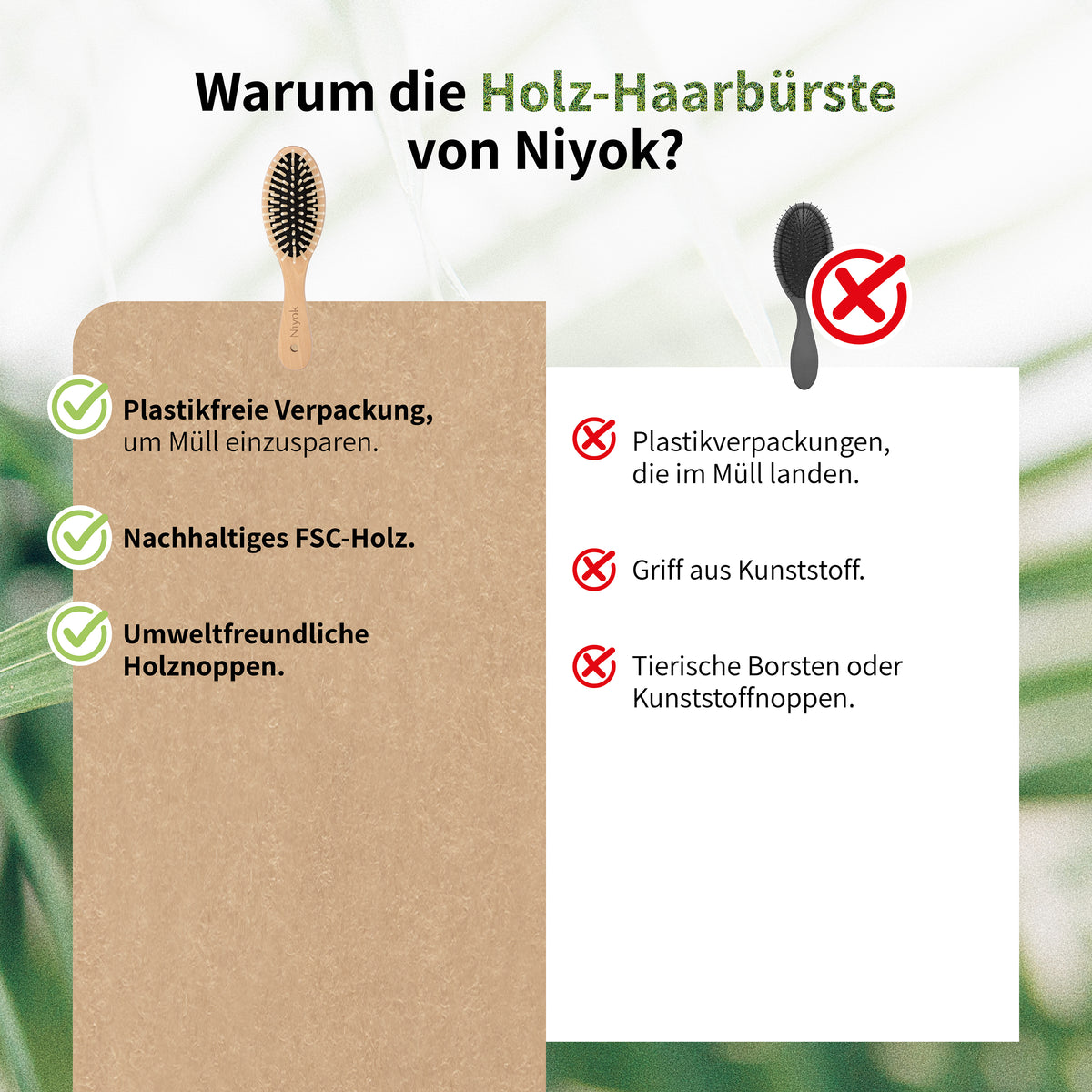 Haarbürste (groß) mit Massage-Holznoppen – schonend & pflegend
