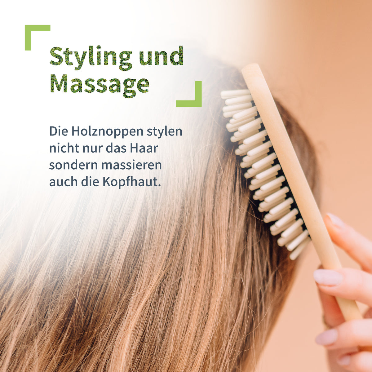 Haarbürste mit Holznoppen (länglich) – schonendes Entwirren & Kopfhautmassage