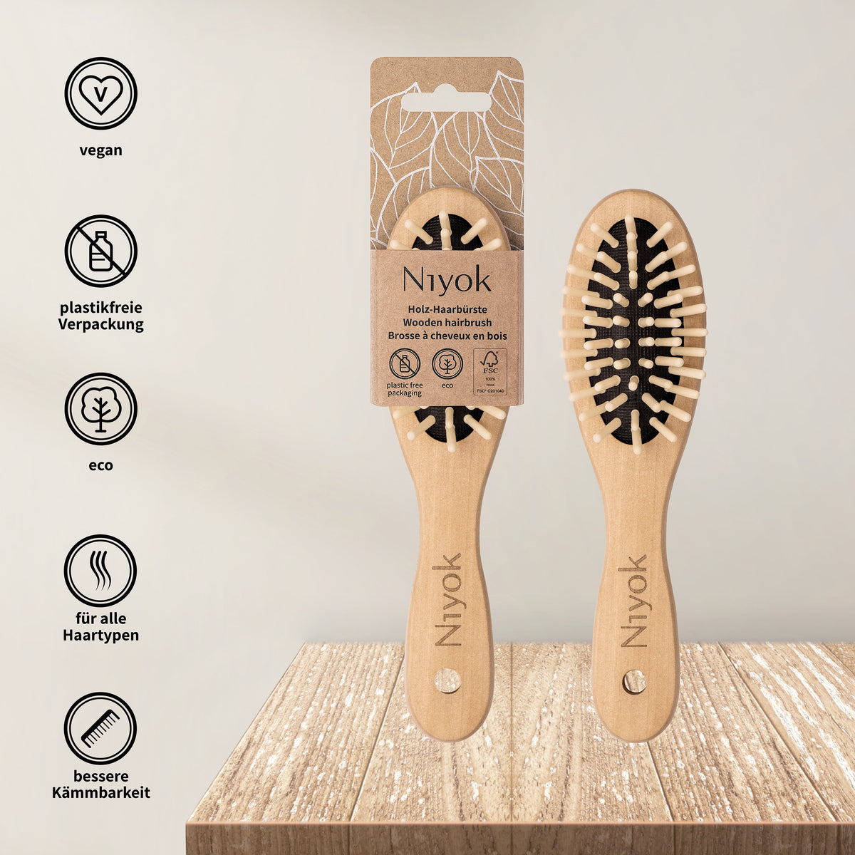 Haarbürste mit Holznoppen (klein)