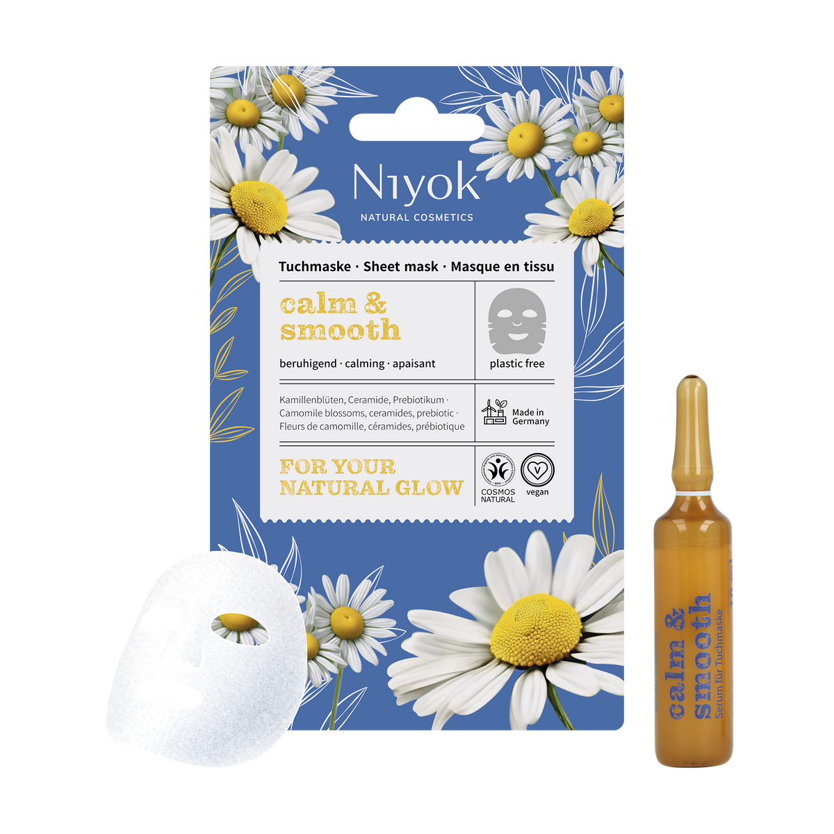 Beruhigende Tuchmaske für empfindliche Haut mit Kamille & Ceramiden „Calm & Smooth“