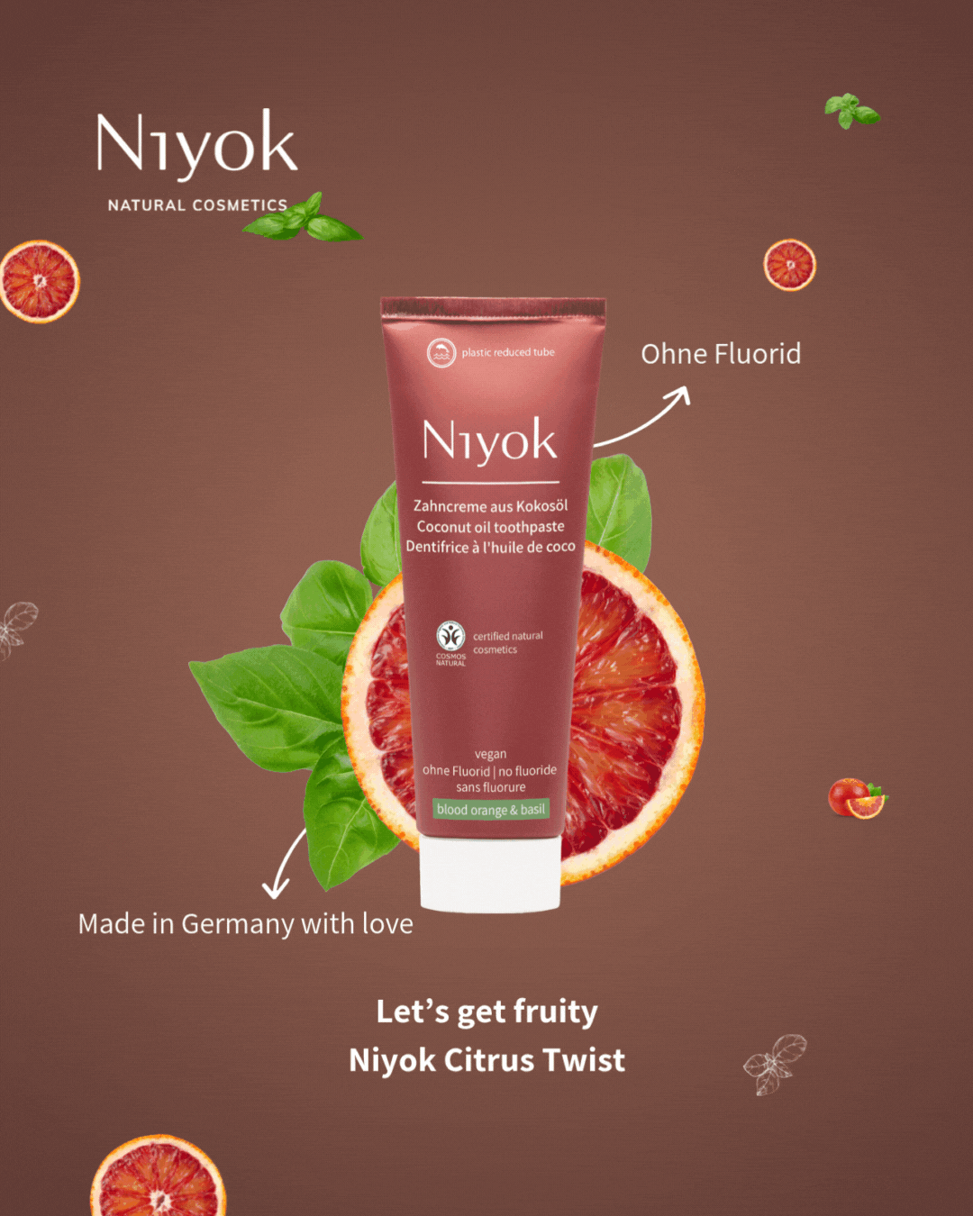 Zahncreme aus Kokosöl – Natürlich Weiß & Fruchtig Frisch (Blutorange Basilikum) - Vegan & ohne Fluorid