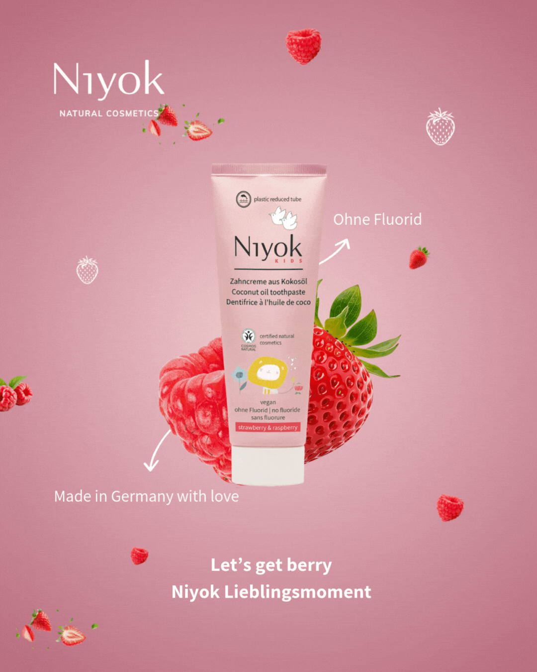 Zahncreme aus Kokosöl (KIDS) – Natürlich Weiß & Fruchtig Mild (Erdbeere Himbeere) - Vegan & ohne Fluorid