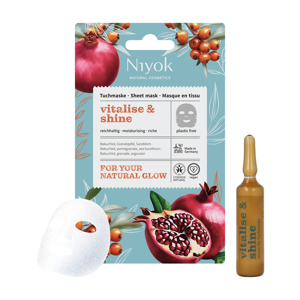 Reichhaltige Tuchmaske - Intensive Pflege für anspruchsvolle Haut mit Bakuchiol & Sheabutter „Vitalise & Shine“