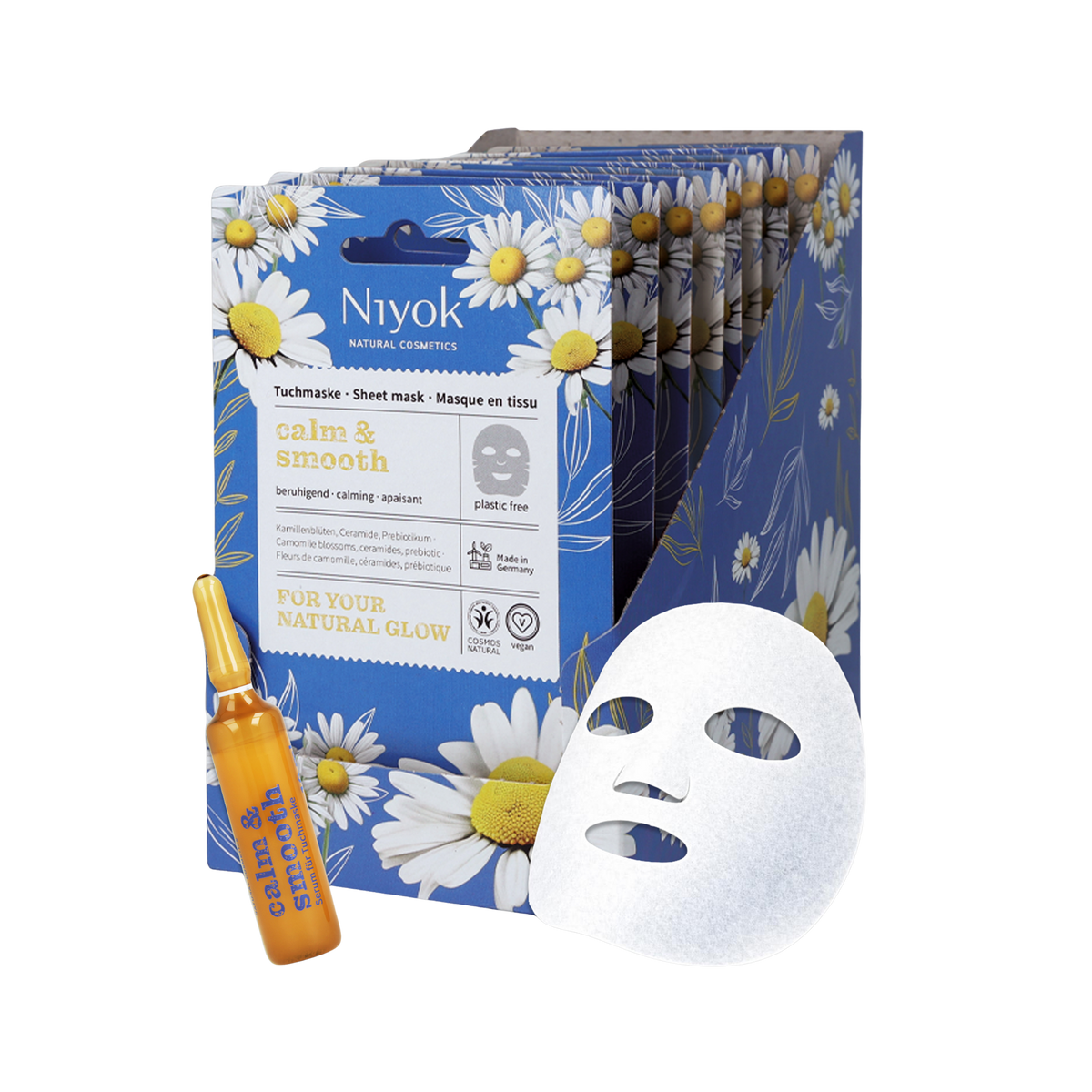 Beruhigende Tuchmaske für empfindliche Haut mit Kamille & Ceramiden „Calm & Smooth“