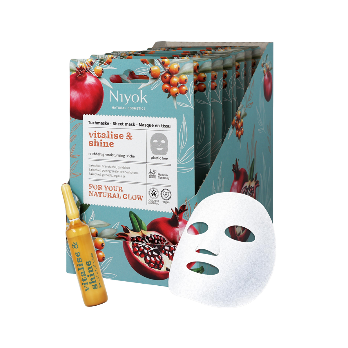 Reichhaltige Tuchmaske - Intensive Pflege für anspruchsvolle Haut mit Bakuchiol & Sheabutter „Vitalise & Shine“