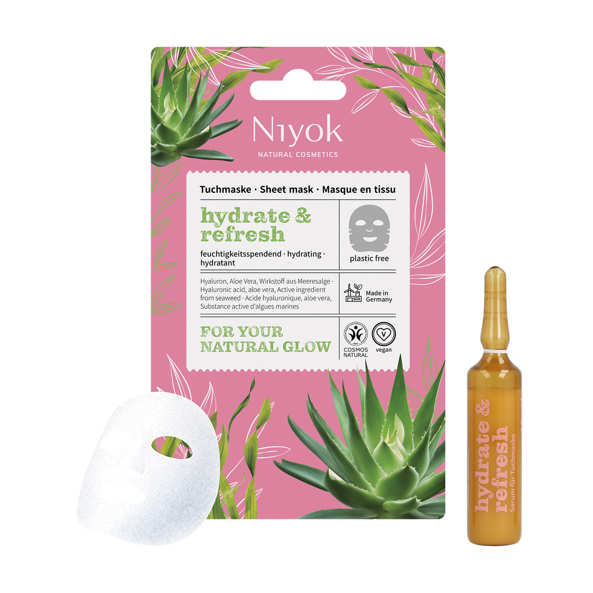 Feuchtigkeitsspendende Tuchmaske - Sofortfrischeeffekt mit Hyaluronsäure & Aloe Vera „Hydrate & Refresh“